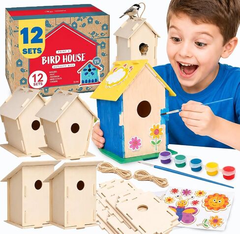 Neliblu [12 Pack] DIY Bird House Kits for Kids | 3 Unique Shapes & 2 Sizes in Kuwait