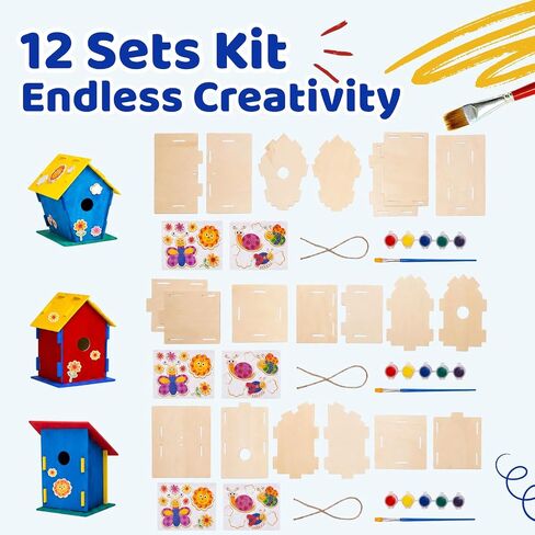 Neliblu [12 Pack] DIY Bird House Kits for Kids | 3 Unique Shapes & 2 Sizes in Kuwait