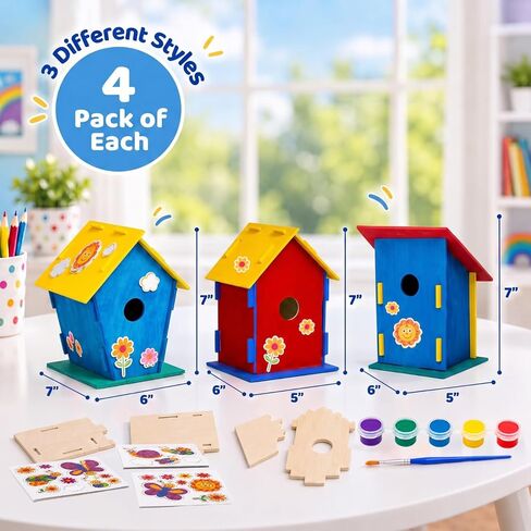 Neliblu [12 Pack] DIY Bird House Kits for Kids | 3 Unique Shapes & 2 Sizes in Kuwait