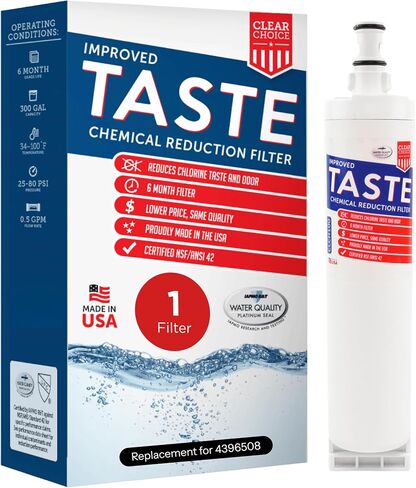 Clear Choice Taste Filter Replacement for Whirlpool 4396508 EDR5RXD1 Filter Compatible with FILTER5 WF285 WPRF-100 8212652 Refrigerator Water Filter, NSF/ANSI 42, Single Filter, Made in the USA Brand: Clear Choice in Saudi Arabia