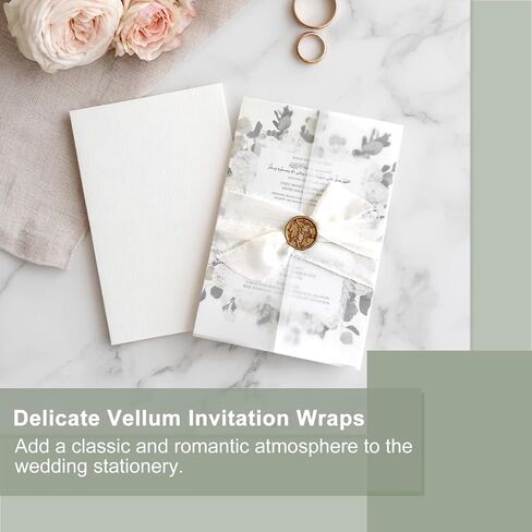 50 Pack Pre-Folded Vellum Jackets for 5x7 Invitations, Translucent in Kuwait