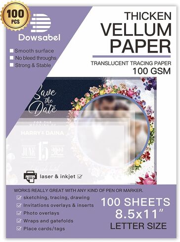 Translucent Vellum Paper, Dowsabel 68LBS 8.5 x 11 inches Printable Vellums for Card Overlays, Invitations Belly Bands, Envelope, Lantern,50 Sheets in Kuwait