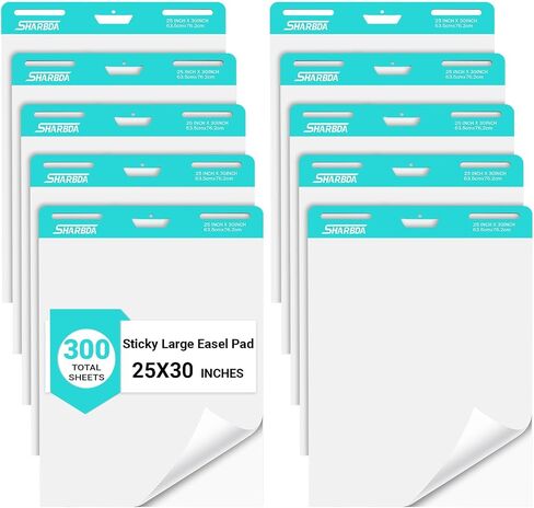 Sticky Easel Pad, 25 in x 30 in,Flip Chart Paper,Sticky Chart Paper for Teachers, Large Self-Stick Easel Paper,Super Sticky & Bleed-Resistant,30 Sheets/Pad,2 Pads in Kuwait
