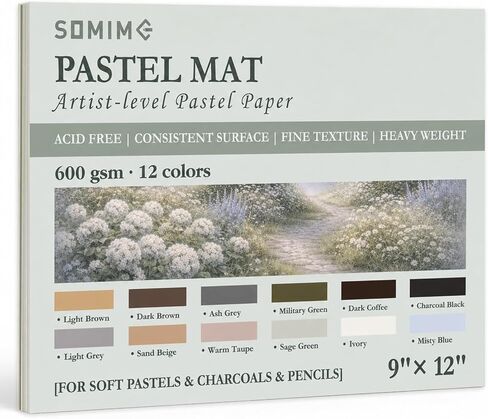 Somime 9x12 Sanded Pastel Paper Pad, 600gsm 12 Sheets of 12 Mixed Colors in Saudi Arabia