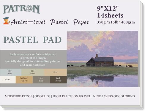 (14 Sheets) PATRON Pastel Paper Pad for Artists, Assorted Colors, 9x12 inches, (215lb/400gsm) 14 Sheets, Art Drawing Paper for Adults and Students,Glue Bound in Kuwait