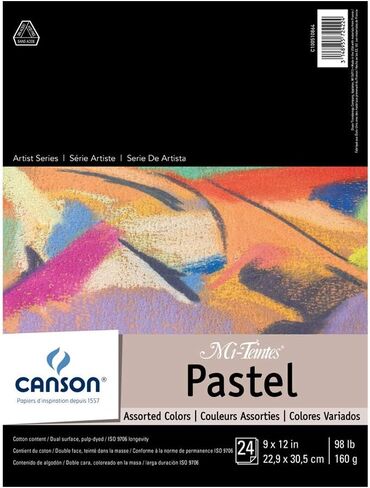 Canson Artist Series Mi-Teintes Pastel Paper, Black, Foldover Pad, 9x12 inches, 24 Sheets (98lb/160g) - Artist Paper for Adults and Students in Kuwait