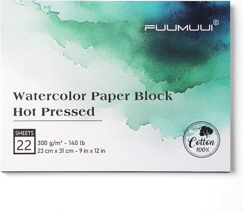 Fuumuui Watercolor Paper Block 9x12 Inch, 100% Cotton Paper Pad, 22 Sheets, Cold Pressed | 140 lb/300gsm Acid-Free for Painting, Drawing, Art Journaling, Professional Artist Quality in Kuwait