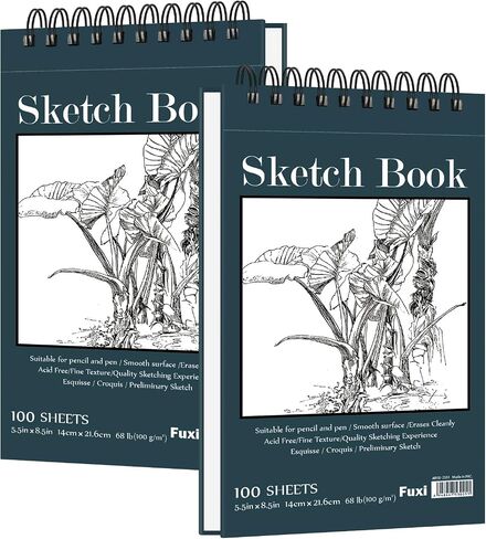 Fuxi Small Sketch Book, Spiral-Bound Sketchbook 5.5 x 8.5 2-Pack 200 Sheets in Kuwait