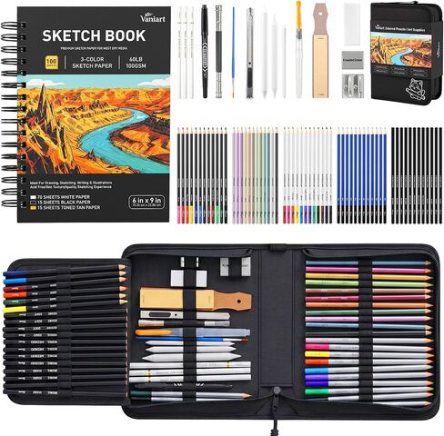 176PCS Art Supplies, Drawing Kit with 3-Color 100 Sheets Sketchbook in Kuwait