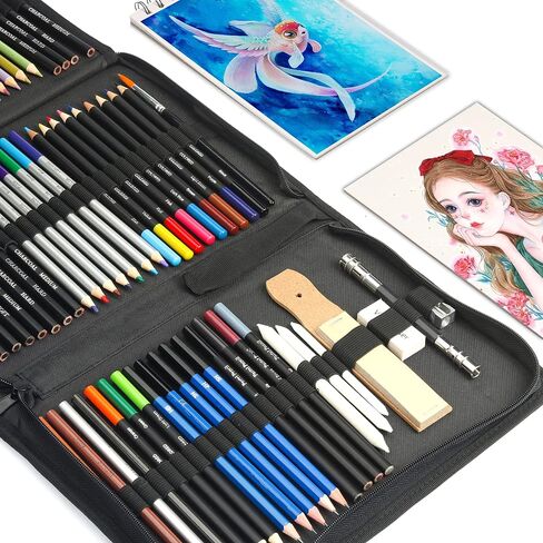 KALOUR 76 Drawing Sketching Kit Set - Pro Art Supplies with Sketchbook & Watercolor Paper - Include Tutorial,Pastel,Watercolor,Sketch,Colored,Metallic,Charcoal Pencils - for Artists Beginners Adults in Kuwait