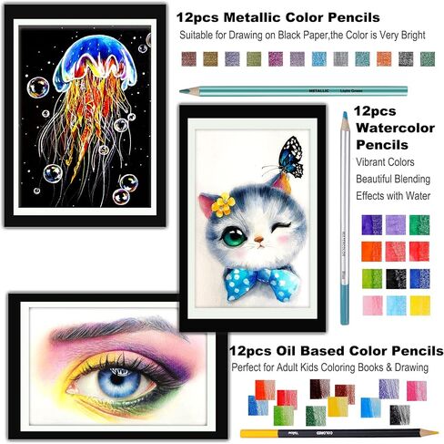 KALOUR 76 Drawing Sketching Kit Set - Pro Art Supplies with Sketchbook & Watercolor Paper - Include Tutorial,Pastel,Watercolor,Sketch,Colored,Metallic,Charcoal Pencils - for Artists Beginners Adults in Kuwait