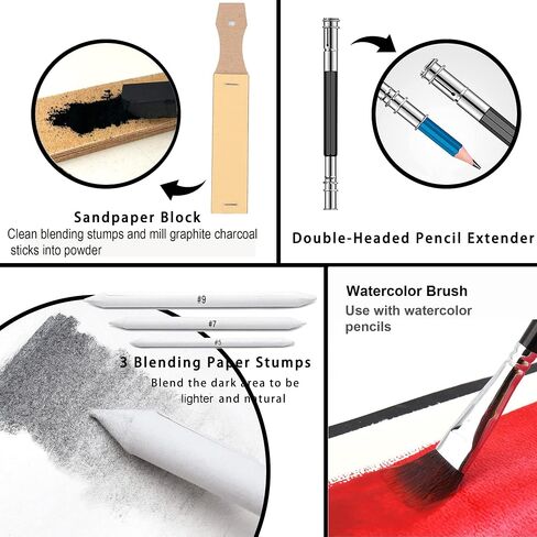 KALOUR 76 Drawing Sketching Kit Set - Pro Art Supplies with Sketchbook & Watercolor Paper - Include Tutorial,Pastel,Watercolor,Sketch,Colored,Metallic,Charcoal Pencils - for Artists Beginners Adults in Kuwait
