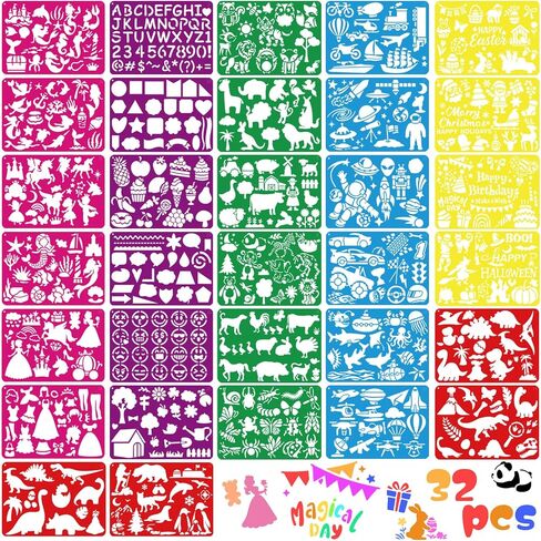 32 PCS Drawing Stencils Set for Kids, Reusable Drawing Painting Stencil Templates for Kids,Animals Unicorn Mermaid Dinosaur Princess Mixed Style Stencil for Art Projects,Classroom Crafts,Wall Decor in Kuwait