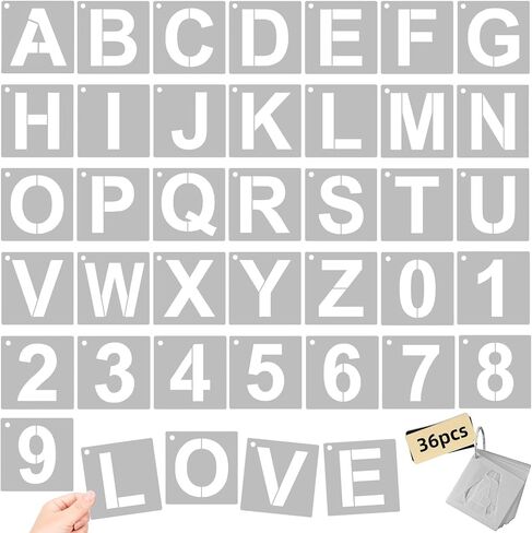 3 Inch Large Reusable Plastic Letter Stencils & Number Stencil (Template 4 Inches Long, Font 3 Inches), 36 Pcs Alphabet Art Craft Set for Wood,Wall,Rock,Signage,Door Porch,Chalkboard,DIY Projects ﻿ in Saudi Arabia