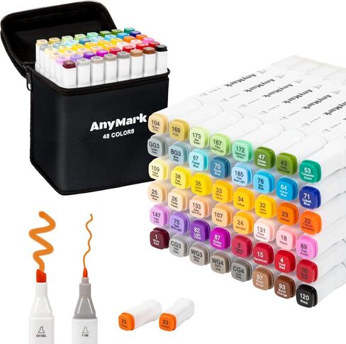 AnyMark 60 Colors Alcohol Markers Chisel & Fine Dual Tip in Kuwait