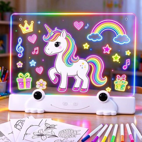 Loowoko LED Drawing Board for Kids, 16" Rechargeable Glow Drawing Tablet, with Color Lights, Adjustable Brightness, LED Drawing Pad, Gifts for Girls Boys Kids Children for Birthday Christmas Gift in Kuwait