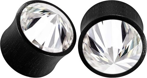 BIG GAUGES Pair of Areng Wood Double Flared Clear Crystal Piercing Jewelry Ear Stretcher Plugs Flesh Earring Lobe in Saudi Arabia