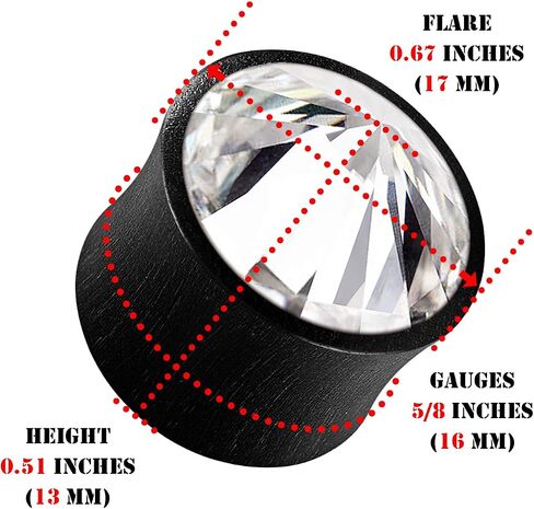 BIG GAUGES Pair of Areng Wood Double Flared Clear Crystal Piercing Jewelry Ear Stretcher Plugs Flesh Earring Lobe in Saudi Arabia