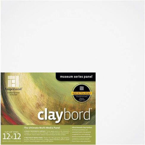 لوحة طلاء خشبية من Ampersand Art Supply: Claybord من سلسلة المتاحف، 12 بوصة × 12 بوصة، 1/8 بوصة ملف تعريف مسطح in Kuwait