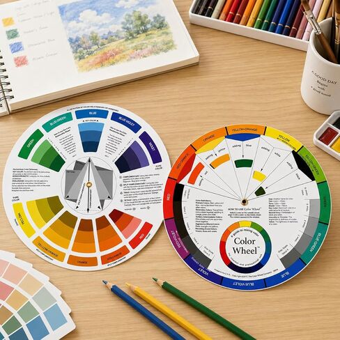 Creative Color Wheel Guide – Paint Mixing Learning Tool for Art Classes, Makeup, Tattoo, and Painting – Blending Board Chart with Hardboard (9.25 Inch) in Saudi Arabia