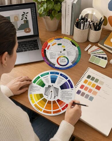 Creative Color Wheel Guide – Paint Mixing Learning Tool for Art Classes, Makeup, Tattoo, and Painting – Blending Board Chart with Hardboard (9.25 Inch) in Saudi Arabia