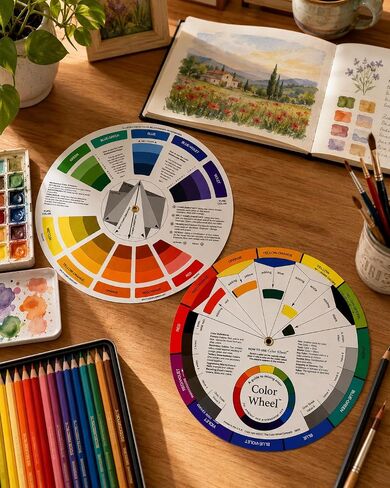 Creative Color Wheel Guide – Paint Mixing Learning Tool for Art Classes, Makeup, Tattoo, and Painting – Blending Board Chart with Hardboard (9.25 Inch) in Saudi Arabia