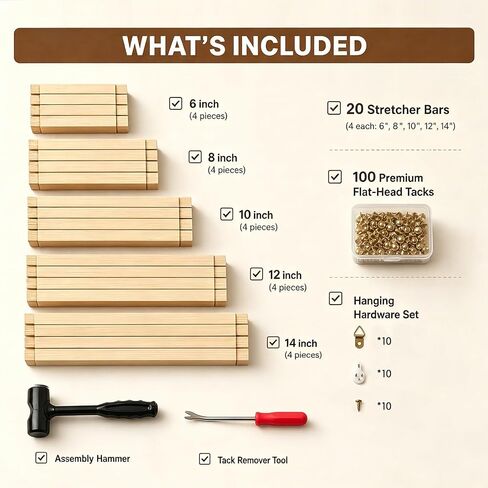 20pcs Needlepoint Stretcher Bars in 5 Sizes with Hammer,Tacks & Remover in Kuwait