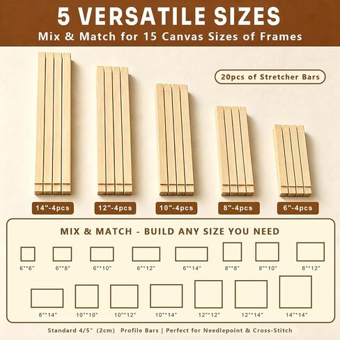 20pcs Needlepoint Stretcher Bars in 5 Sizes with Hammer,Tacks & Remover in Kuwait