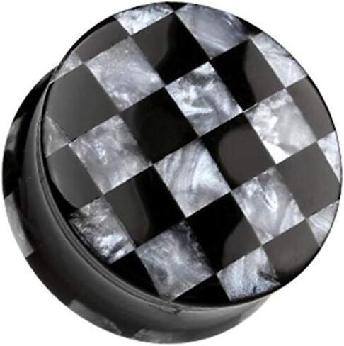 Covet Jewelry Marble Checker Double Flared Ear Gauge Plug in Saudi Arabia