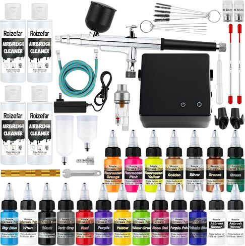 Roizefar Airbrush Kit with Compressor & 18 Colors Paints and 2 Thinners in Saudi Arabia