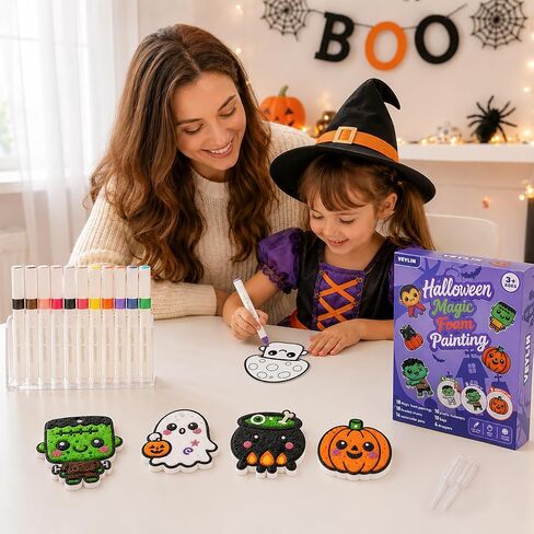 VEYLIN Halloween 3D Magic Foam Texture Painting Kit, 74 Pcs Puffy Paint Art in Kuwait