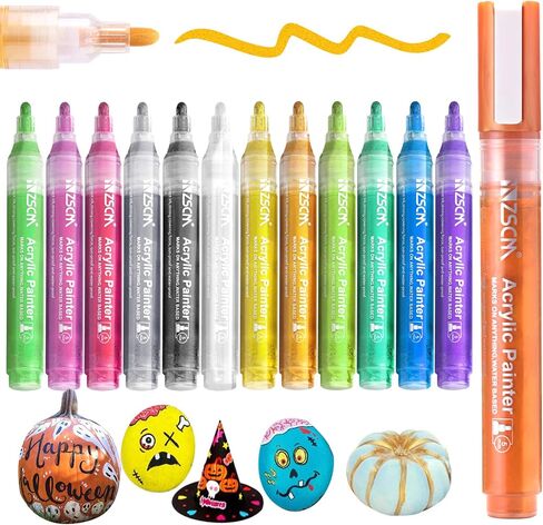 Paint Pens Acrylic Markers, ZSCM 12 Colors Paint Markers for Halloween Pumpkin Painting, Metallic Art Marker, for Adults Card Making, Rocks Painting, Wood Slices, Pumpkin Decoration in Saudi Arabia