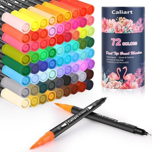 Caliart 34 Double Tip Brush Pens Art Markers for Adult Coloring Books in Saudi Arabia