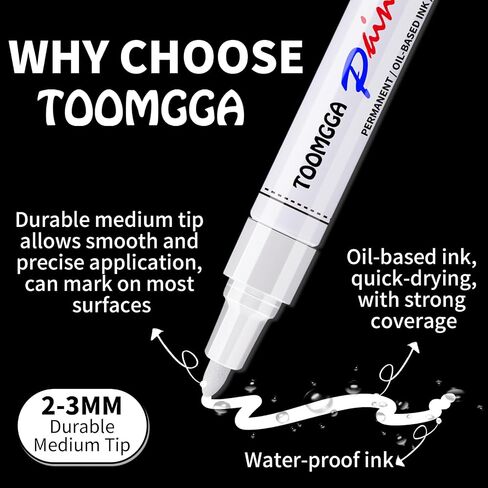 TOOMGGA 2 White Paint Pens Permanent Paint Markers, Oil Based Medium Tip in Kuwait