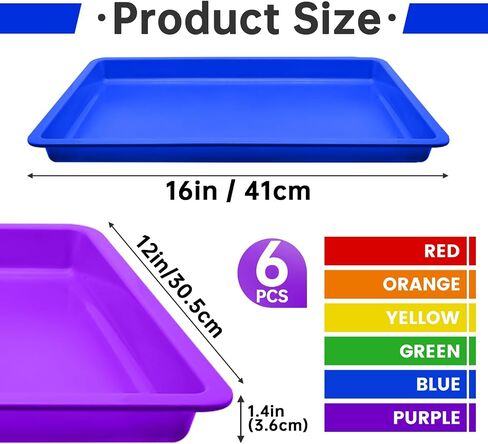 6 Pack Extra Large Plastic Art Trays 16 x 12 x 1.4 Inch for Classroom,6 Colors Stackable Craft Trays,Colorful Activity Serving Tray for Kid Painting,Organizer,Project,Jewelry Beads Sorting in Saudi Arabia