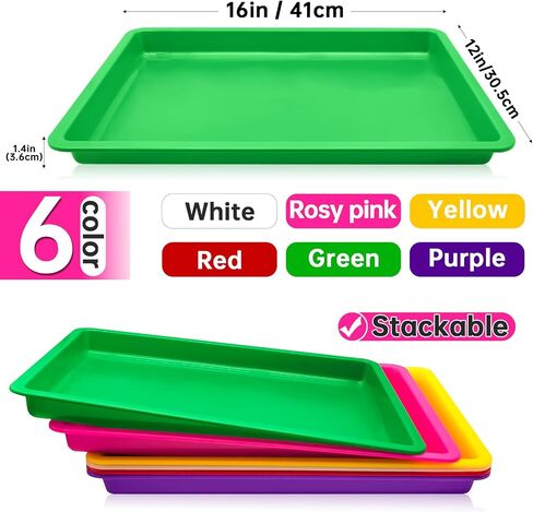 6 Pack Extra Large Plastic Art Trays,16x12x1.4 Inch Stackable Activity Tray,Craft Painting Tray for Home Organizer School Work DIY Project Beads,6 Colors in Saudi Arabia