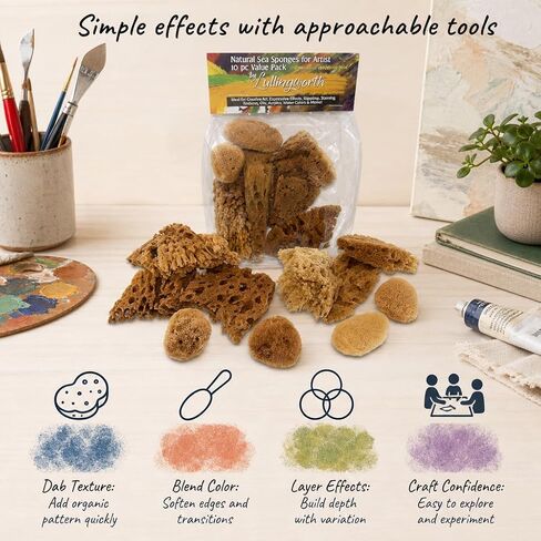 Natural Sea Sponges 10pk for Artists, 2"-4" Unbleached, Painting & Crafts in Kuwait
