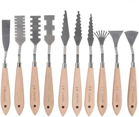 CONDA Palette Knife Painting Stainless Steel Spatula Palette Knife Oil Paint Metal Knives Wood Handle (Red 5 Piece) in Kuwait