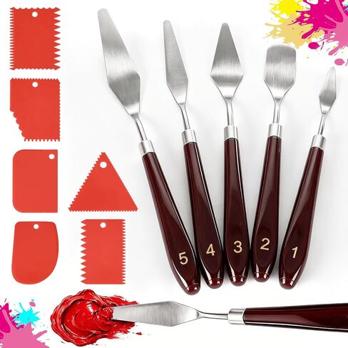 11Pcs Painting Palette Knife Set, 5Pcs Stainless Steel Palette Paint Knives with 6Pcs Plastic Scrapers, Flexible Palette Knives, Paint Spatula for Oil, Acrylic, Canvas, Watercolor & Cake Decorating in Kuwait