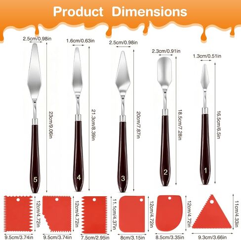11Pcs Painting Palette Knife Set, 5Pcs Stainless Steel Palette Paint Knives with 6Pcs Plastic Scrapers, Flexible Palette Knives, Paint Spatula for Oil, Acrylic, Canvas, Watercolor & Cake Decorating in Kuwait