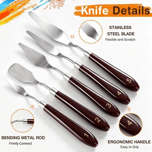 11Pcs Painting Palette Knife Set, 5Pcs Stainless Steel Palette Paint Knives with 6Pcs Plastic Scrapers, Flexible Palette Knives, Paint Spatula for Oil, Acrylic, Canvas, Watercolor & Cake Decorating in Kuwait