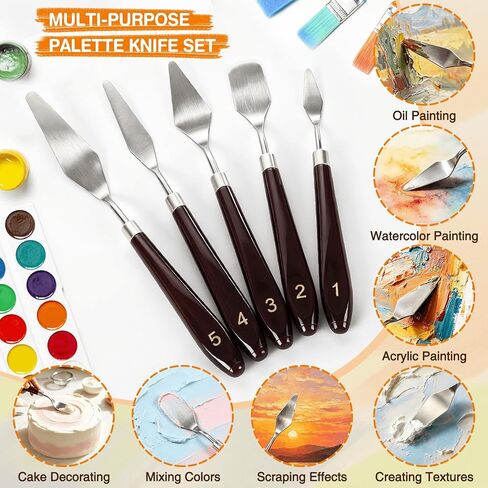 11Pcs Painting Palette Knife Set, 5Pcs Stainless Steel Palette Paint Knives with 6Pcs Plastic Scrapers, Flexible Palette Knives, Paint Spatula for Oil, Acrylic, Canvas, Watercolor & Cake Decorating in Kuwait