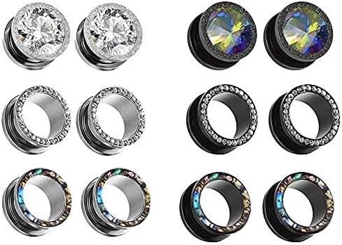 12PCS CZ Gems Ear Tunnels ear Plugs ear Gauges Seashell Floral Screws Stretcher ear Expander Set Piercing Jewelry 2g-3/4 in Kuwait