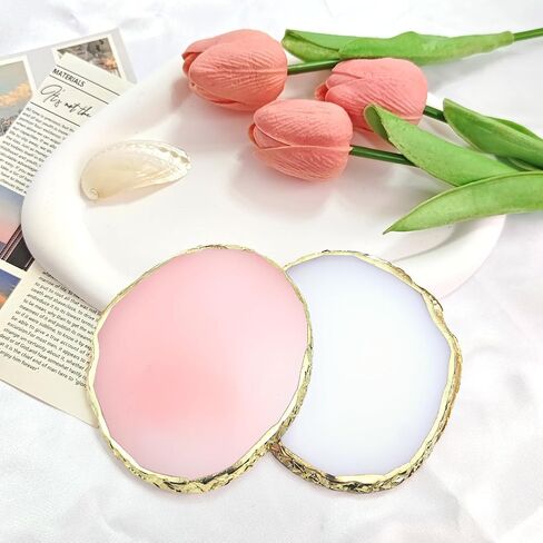 2 Pack Resin Nail Art Palette, Gold Edge Nail Polish Palette, Pink & White in Saudi Arabia
