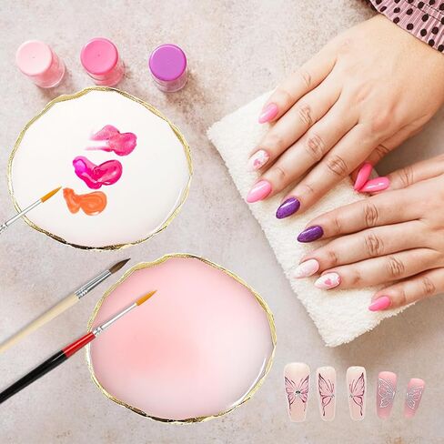 2 Pack Resin Nail Art Palette, Gold Edge Nail Polish Palette, Pink & White in Saudi Arabia