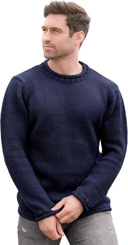Aran Crafts Mens Plain Curl Neck Long Sleeve Sweater (100% Wool) in Saudi Arabia