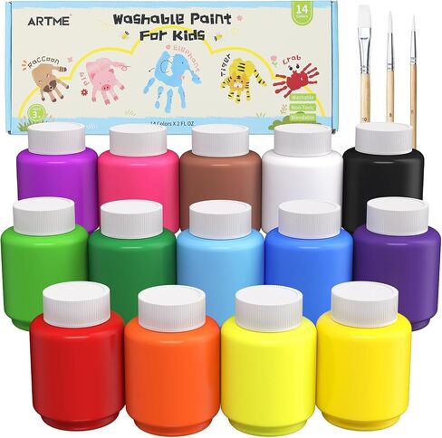ARTME Washable Paint for Kids, 14 Colors x 2 oz Finger Paint with 3 Brushes in Kuwait