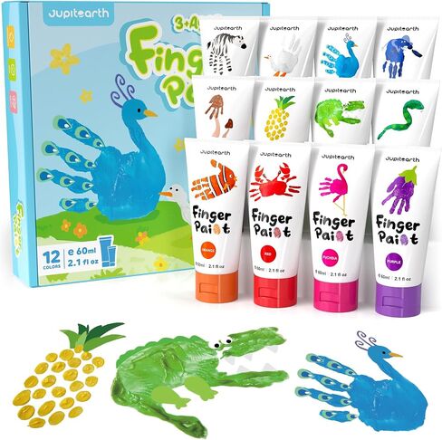 JUPITEARTH 28 PCS Finger Paint, Washable Paint for Todllers 60ml in Saudi Arabia