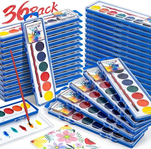 36 Pack Watercolor Paint Set Bulk,8 Colors Washable WaterColor Paint for Kids, Water Color Paint with Brushes, Ideal Valentine Party Favors, Art Supplies for School Classroom Home in Kuwait