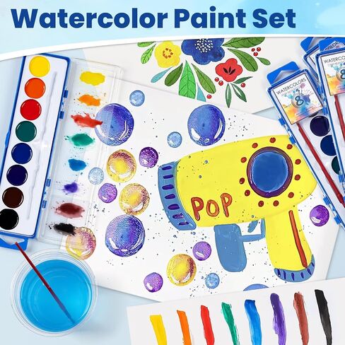 36 Pack Watercolor Paint Set Bulk,8 Colors Washable WaterColor Paint for Kids, Water Color Paint with Brushes, Ideal Valentine Party Favors, Art Supplies for School Classroom Home in Kuwait